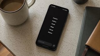 The balance phone resting on a kitchen counter