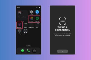 What happens when you try to open a phone app blocked with Brick