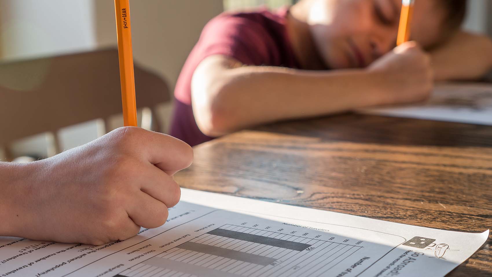 two boys doing homework at home