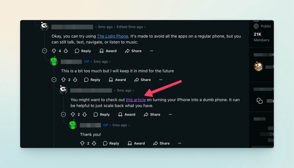 Someone mentions 'Turn Any iPhone into a Dumb Phone' on Reddit
