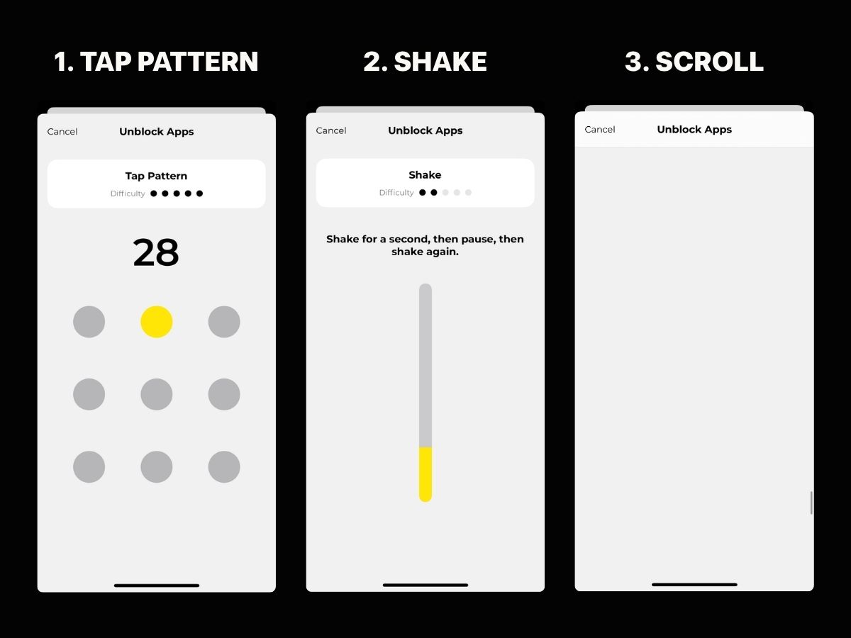 3 distraction barriers on the Unpluq app