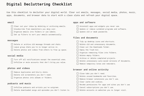 digital decluttering checklist